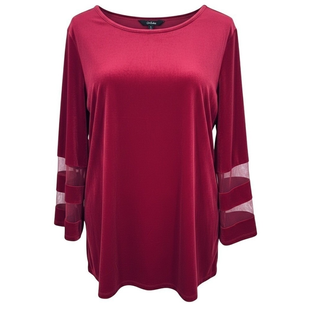 NEW Slim Factor Investments Women's LARGE Red Velvet 3/4 Sleeve Tunic Top